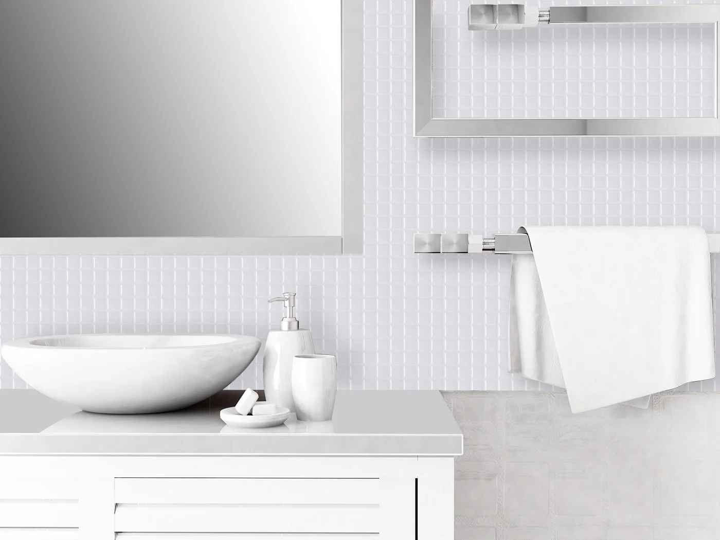 white peel and stick bathroom tile