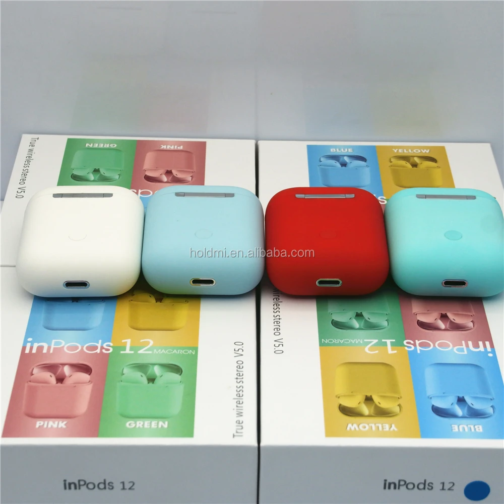 Hot sale red color wireless earphone inpods 12 macaron i12 TWS Blue tooth earbuds for iphone and samsung - ANKUX.COM
