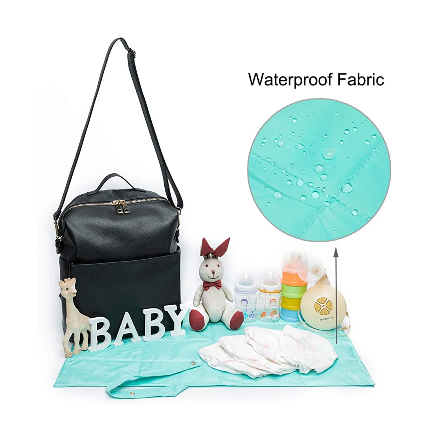 Black Women Baby Bag Diaper Bag Backpack Leather Diaper Backpack With