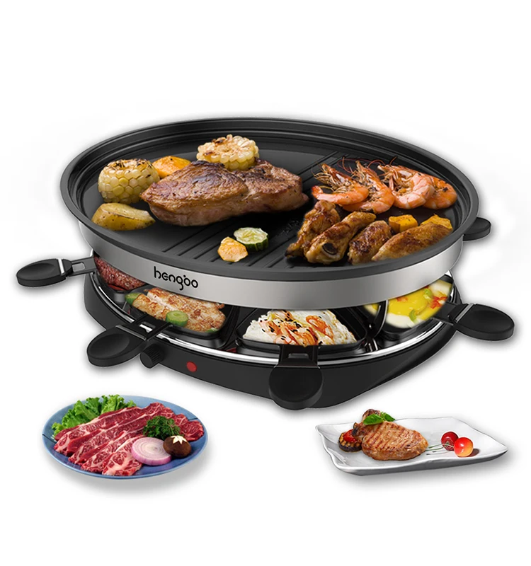 Federaal Zuidwest Reageren Raclette Grill Smokeless Indoor BBQ Electric Grill Non-Stick Griddle wih 6  hand dish, View Black raclette grill for 6 people, HENGBO Product Details  from Zhongshan Hengbo Electrical Appliances Industries Co., Ltd. on