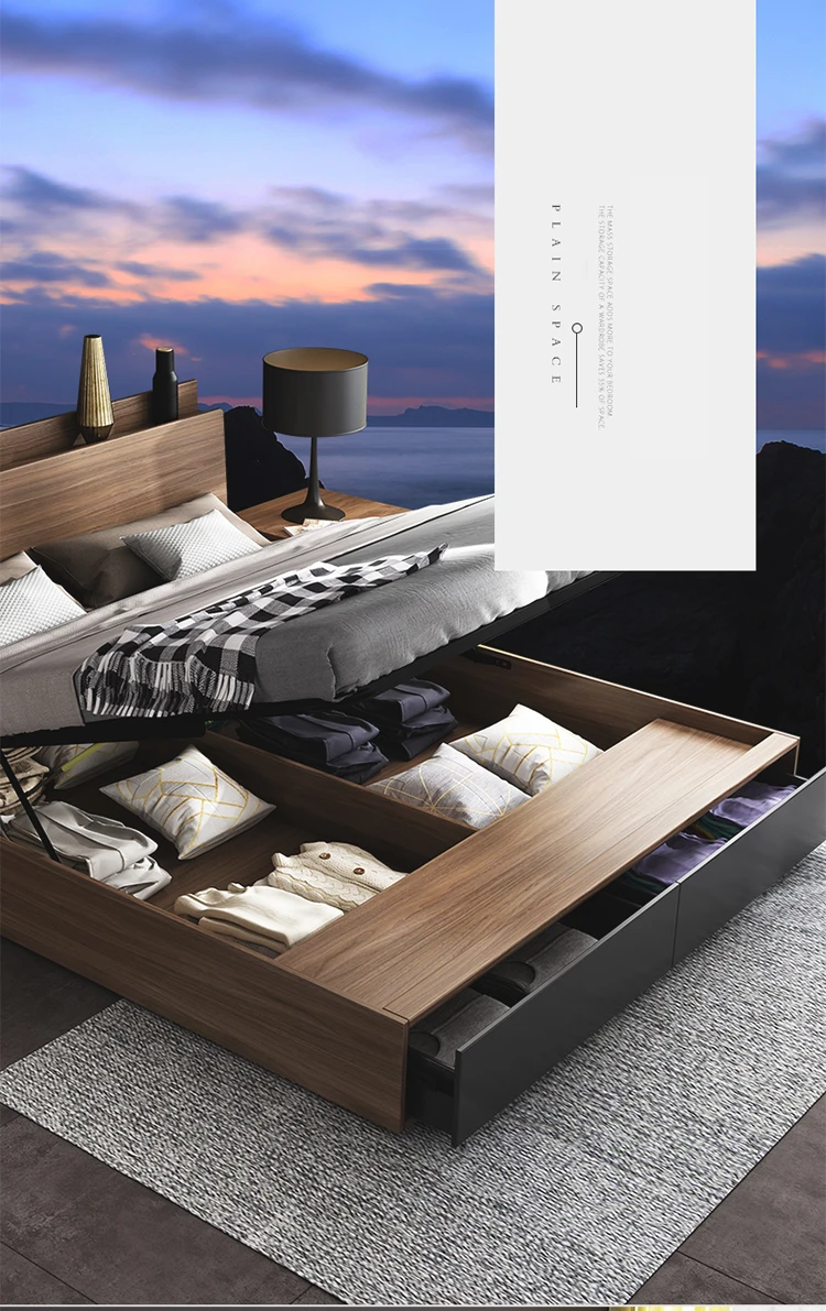 Luxury home furniture bedroom set design multifunctional furniture set can be raised and lowered adjustable wooden storage bed