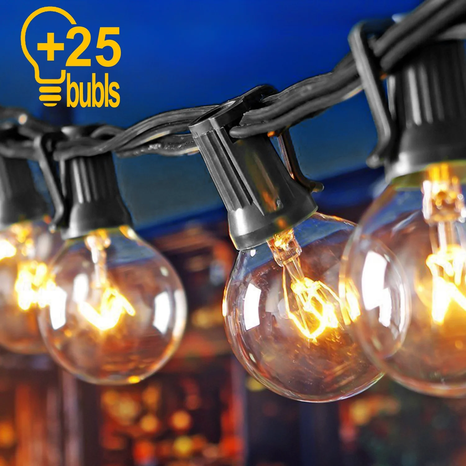US plug 25 bulbs Patio Cafe Light Outdoor Decoration Globe  Vintage Bulbs G40 Waterproof String Light outdoor