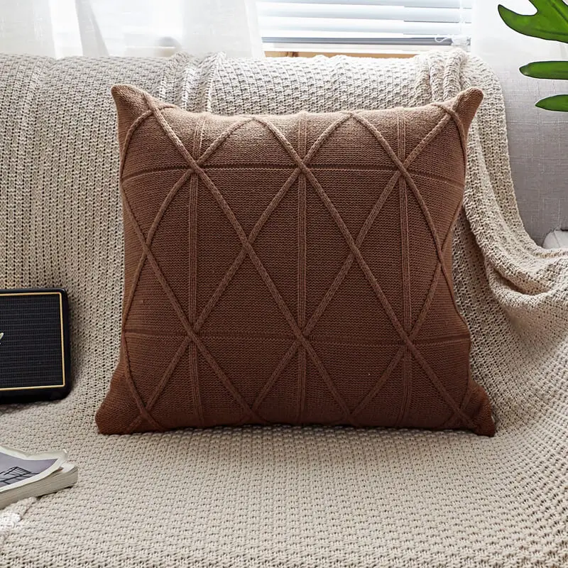 我@ 家居纯色北欧几何针织沙发枕头套