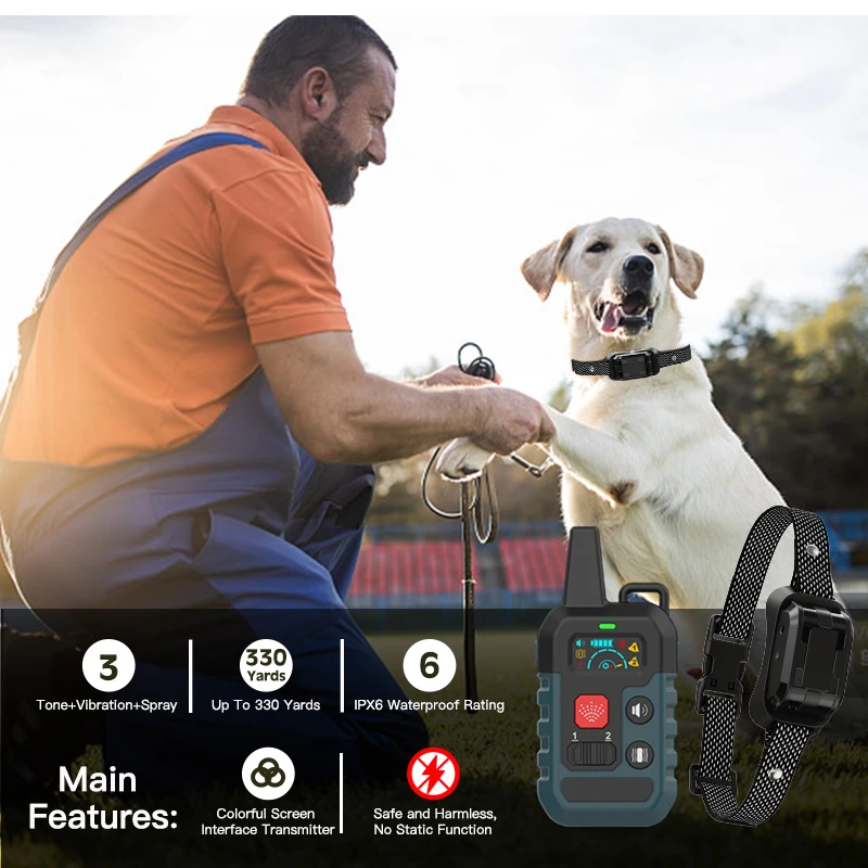 330 Yards Humane Dog Spray Bark Collar 3 Modes Spray Vibration Beep