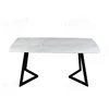 Commercial project four seats black powder coat base white marble retangular cafe table dining table