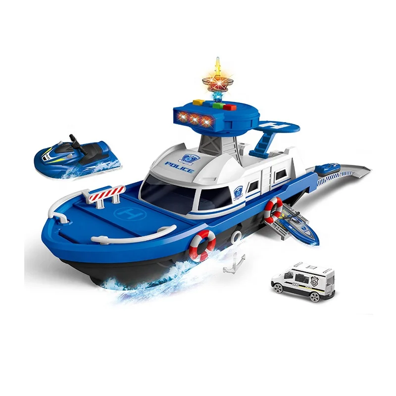 Latest Design Deformation Police Cruise Ship Boat Toys for Kids with Die Cast Car