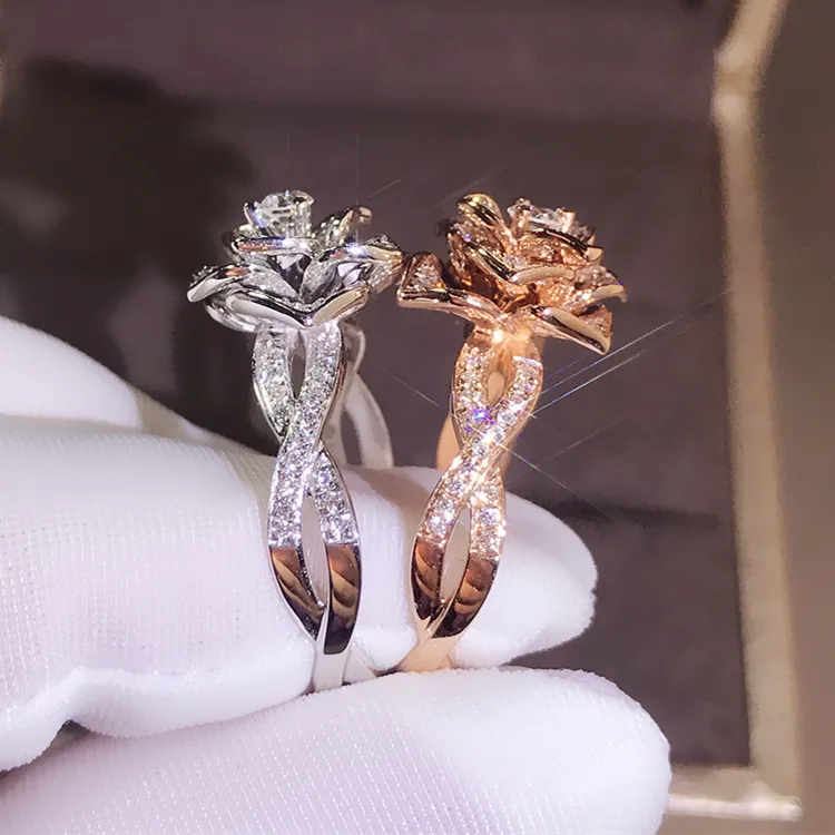 Gold, 5 OGBK Samury Women Engagement Ring Water Drop Shaped Full Diamond Love Shaped Ring Fashion Hollow Carving Diamond for Women Girls Jewlery Gifts
