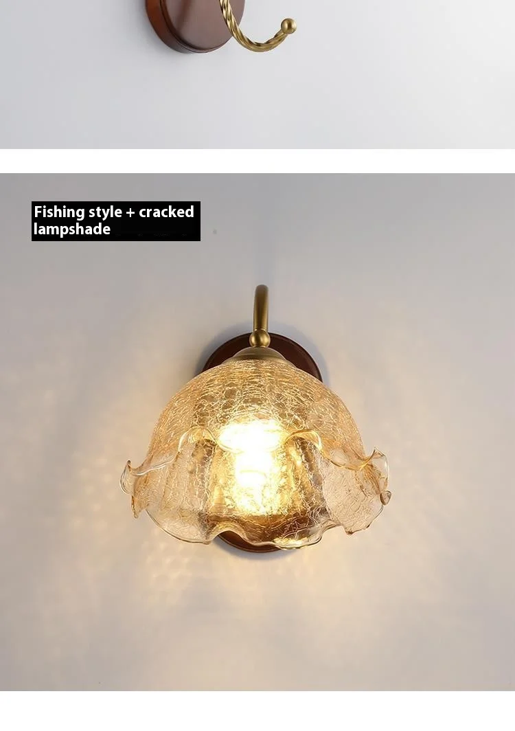 product nordic minimalist solid wood glass wall lamp japanese style led light american retro for bedroom living room corridor aisle iron-5
