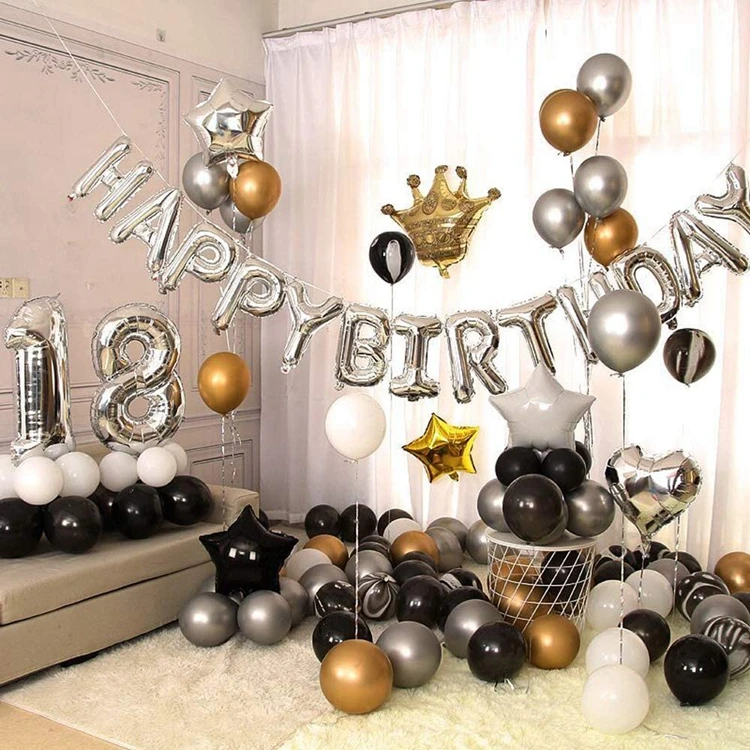 110 Pack Black Sliver Party Background Wall Decoration Crown Number Foil  Balloons Latex Balloons For Anniversary Decoration - Buy Party Background  Wall Decoration,Globos De Latex,Birthday Balloon Suit Scene Background Wall  Decorates Adult