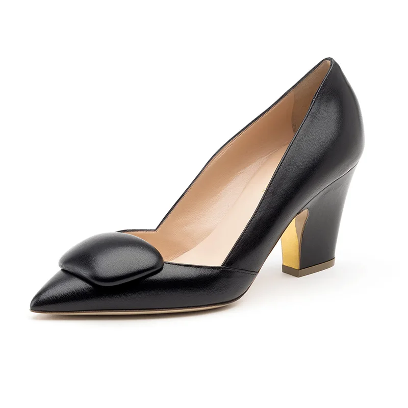 Zapatos de tacón de piel de carnero de color negro - Milanoo.com
