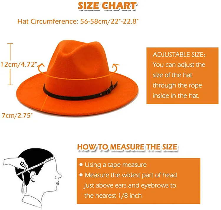 Women Unique Flat Too Belt Buckle Fedora Hat Wide Brim Blaze Orange ...