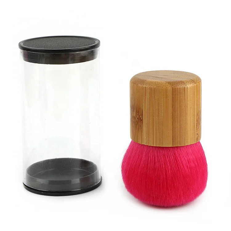 Red synthetic fiber makeup brushes bamboo material foundation blush powder soft kabuki makeup brush