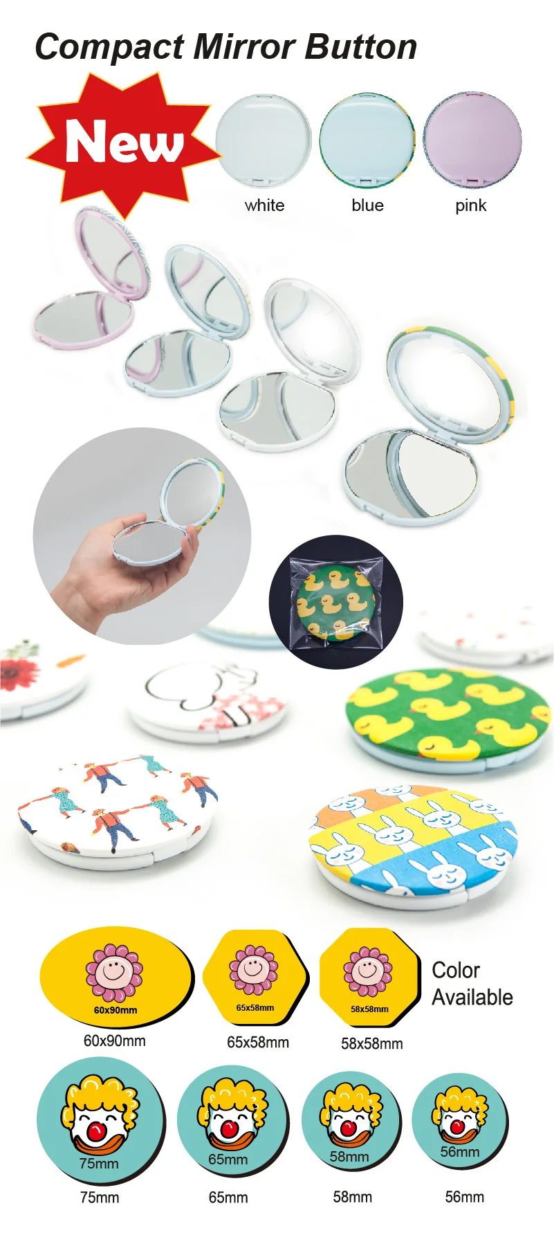 High Quality Factory Price TALENT Round 75mm Compact Mirror Cosmetic Mirror Button Makeup Mirror