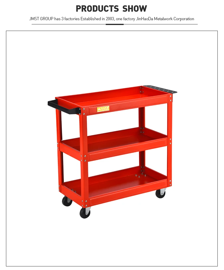 Workshop Garage Tool Chest Cabinet Rolling Trolley Cart Storage 3 Shelves