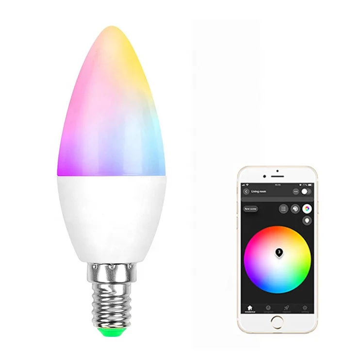 C37 E12/E14 ZigBee Candle Light Bulb 5W 450lm With Dual White and Color Compatible With Smartthings Amazon Echo Plus lightify
