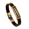 HYB02 Trade Assurance Retro copper tone catholic cross shape leather bracelet for men religious jewelry