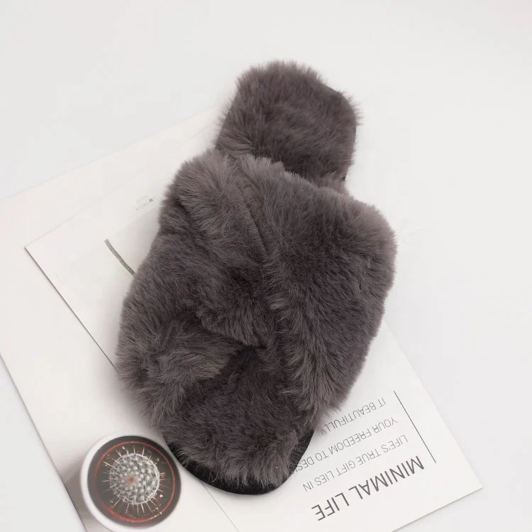 
Winter Women Cotton fur Slippers Cute Plush Warm Slippers Women Indoor Home Flat Slides 