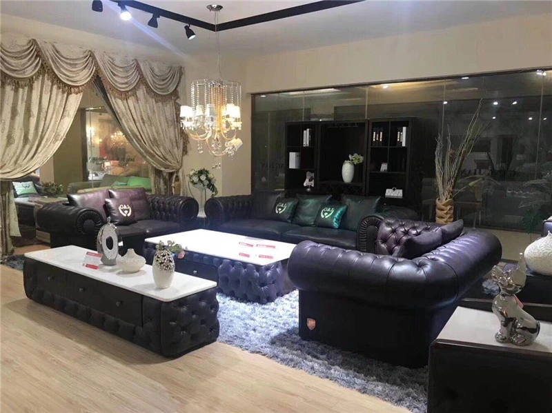 UK Furniture Supplier Button Upholstered /Velvet Tufted Nubuck Living Room Sofas