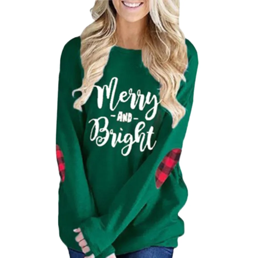 
Women Christmas Top. Plus Sizes Available Comfortable Plaid elbow patches detail 