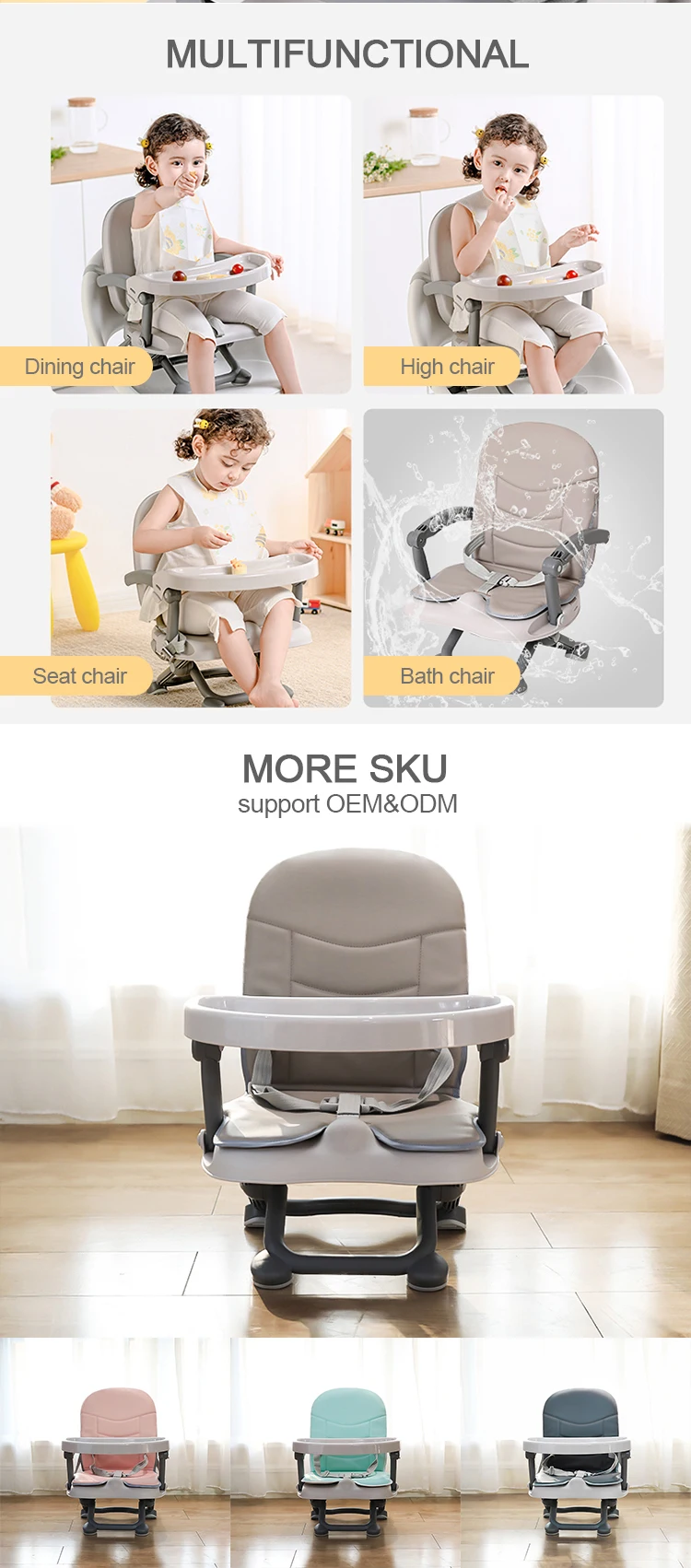 Multi Functional Plastic Baby Travel Booster Seat High Chair Baby