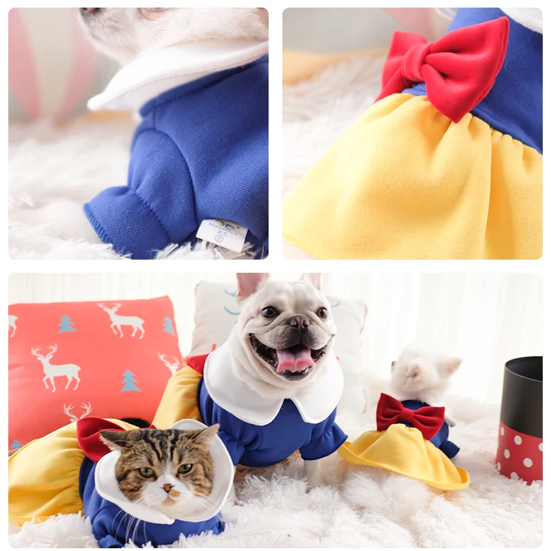 Wholesale Dog clothes Snow White Dress Puppy Clothes for Dogs Cats fleece warm dog clothes