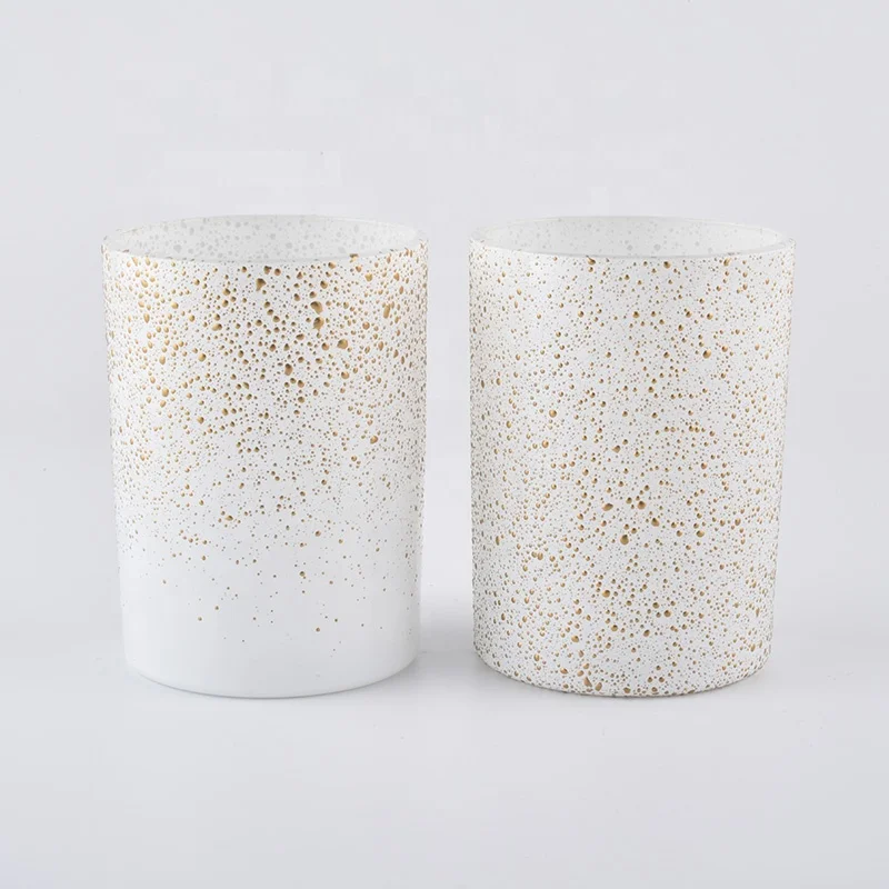 White Glass Candle Jars 350ml With Gold Decoration