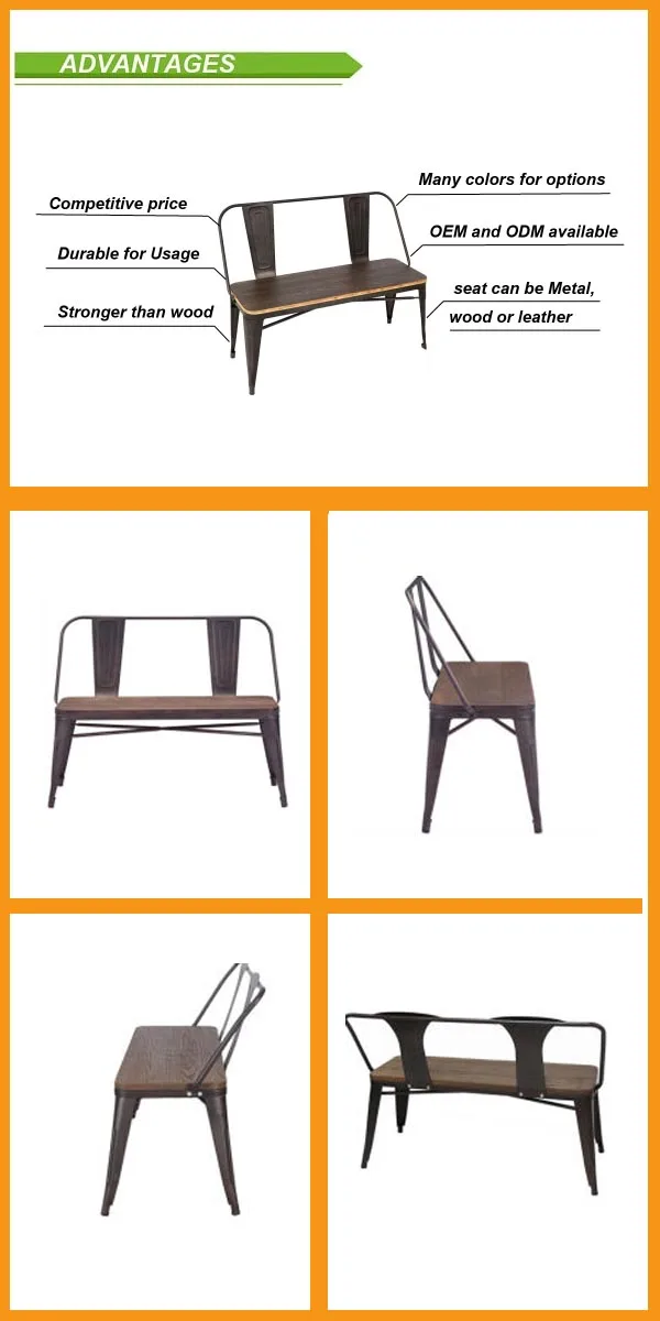 High Back Stackable Iron Three Seat Waiting Restaurant Dining Metal