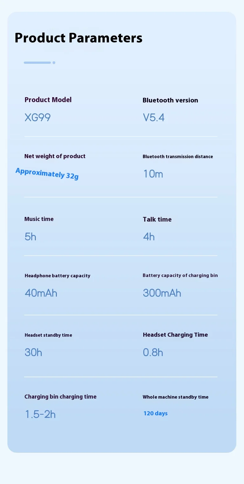 XG99 TWS Earbuds for 5.2 Long Battery Life Digital Display IPX4 Waterproof Ear-hook Design AI Translation Not-In-Ear