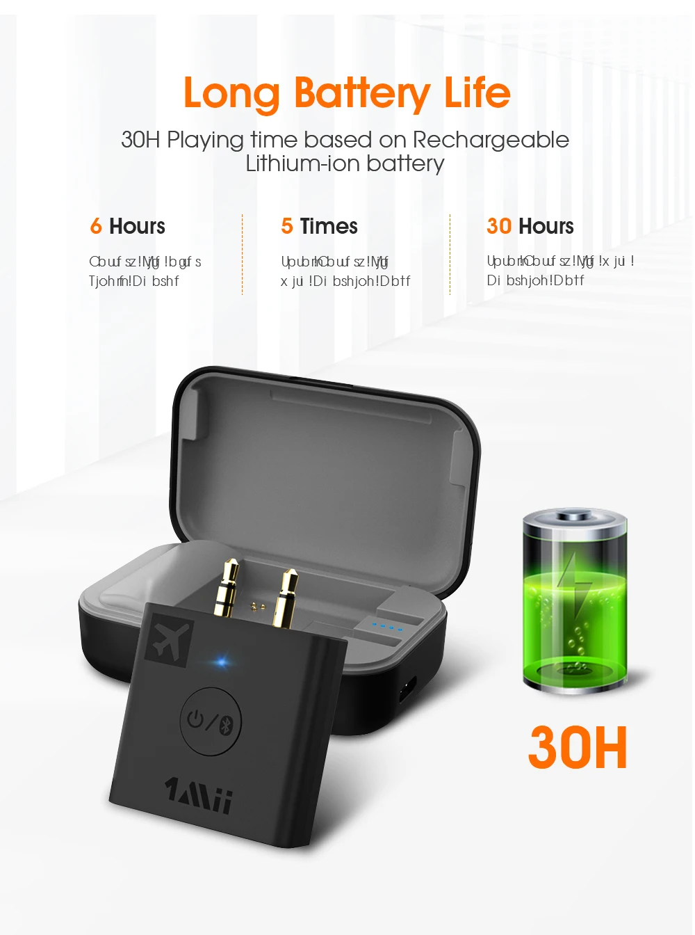 1mii Bluetooth 5.0 Airplane Audio Adapter With Aptx Hd/ll,Wireless