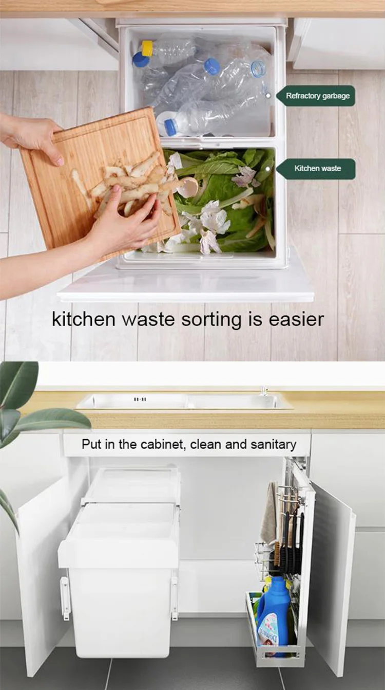 Built-in Sustainable plastic modern kitchen trash can household kitchen trash bins