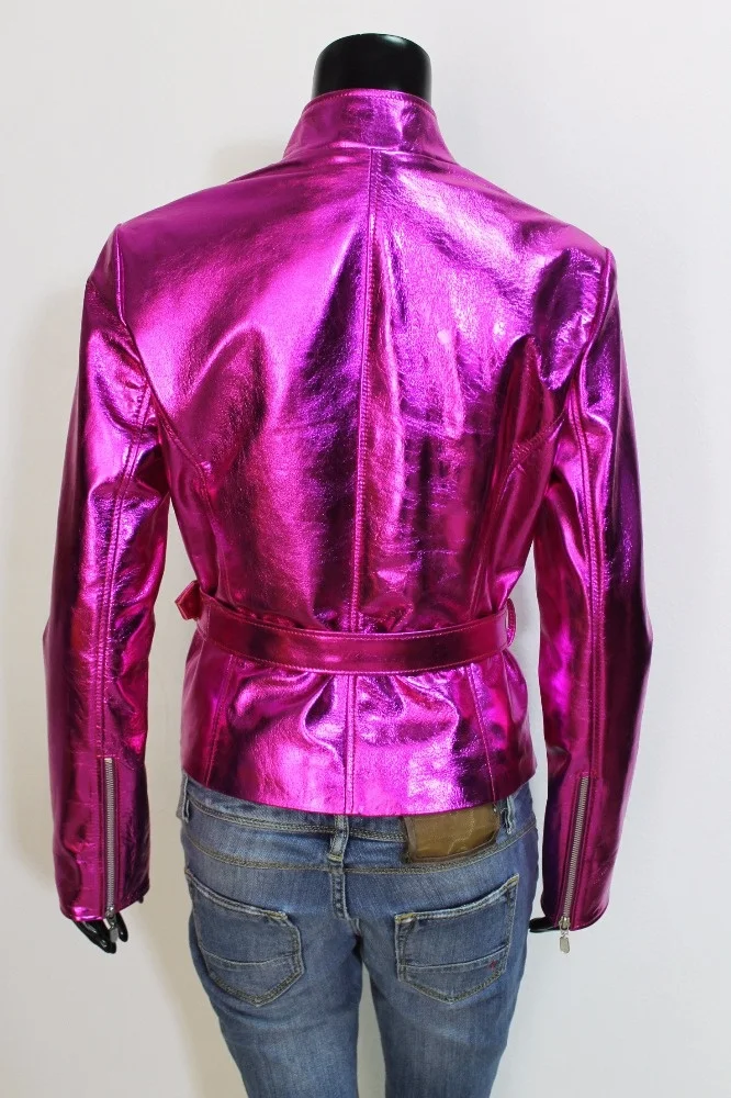 pink metallic biker jacket