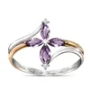 18K gold plated sweet and temperament unique purple clover shape crystal ring for women