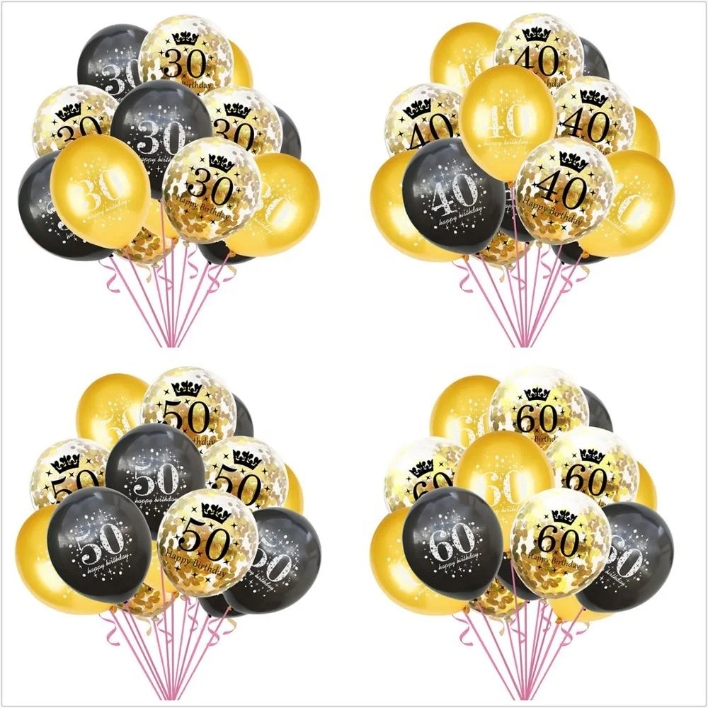 Prata E Preto 30TH Feliz Aniversário Balões Pacote De 6 De Ouro