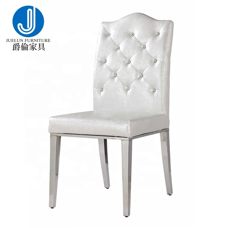 Manufactory Wholesale silver stainless steel mid century modern dining chair white midcentury chair tufted chair