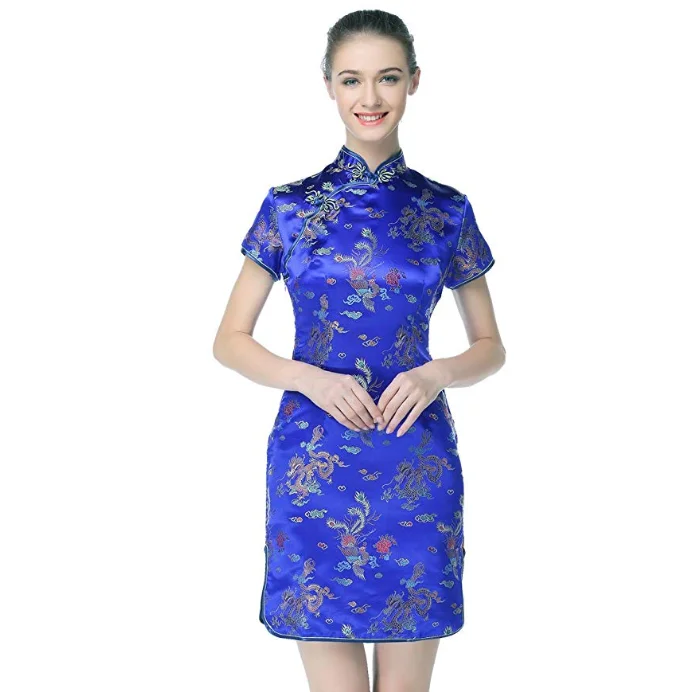 
Elegant High Quality Short Sleeve Cheongsam Modern Women Casual Dress 