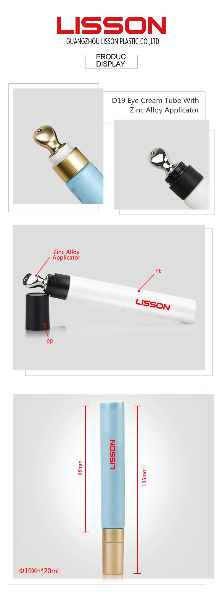 cosmetic blue round 20ml eye cream tube white eye cream tube packaging with applicator