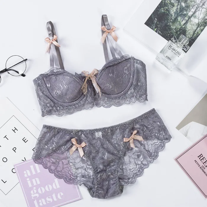 Sexy Bra Underwear Sets Transparent Solid Lace For Women Bra+ Plus Size