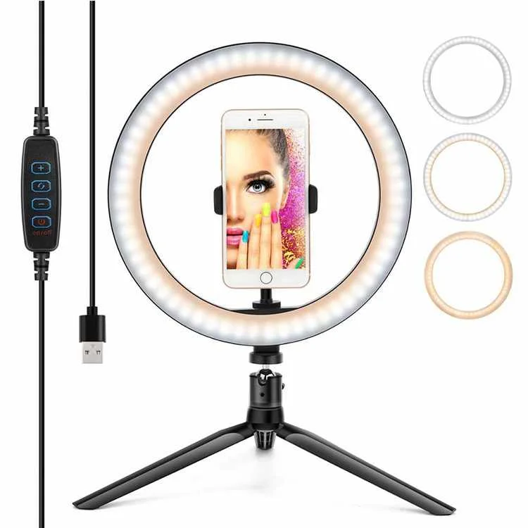 Wholesale Beauty Fill Dimmable Makeup & Live & Selfie 10 Inch/ 26 cm Led Ring Light with desktop Tripod Stand
