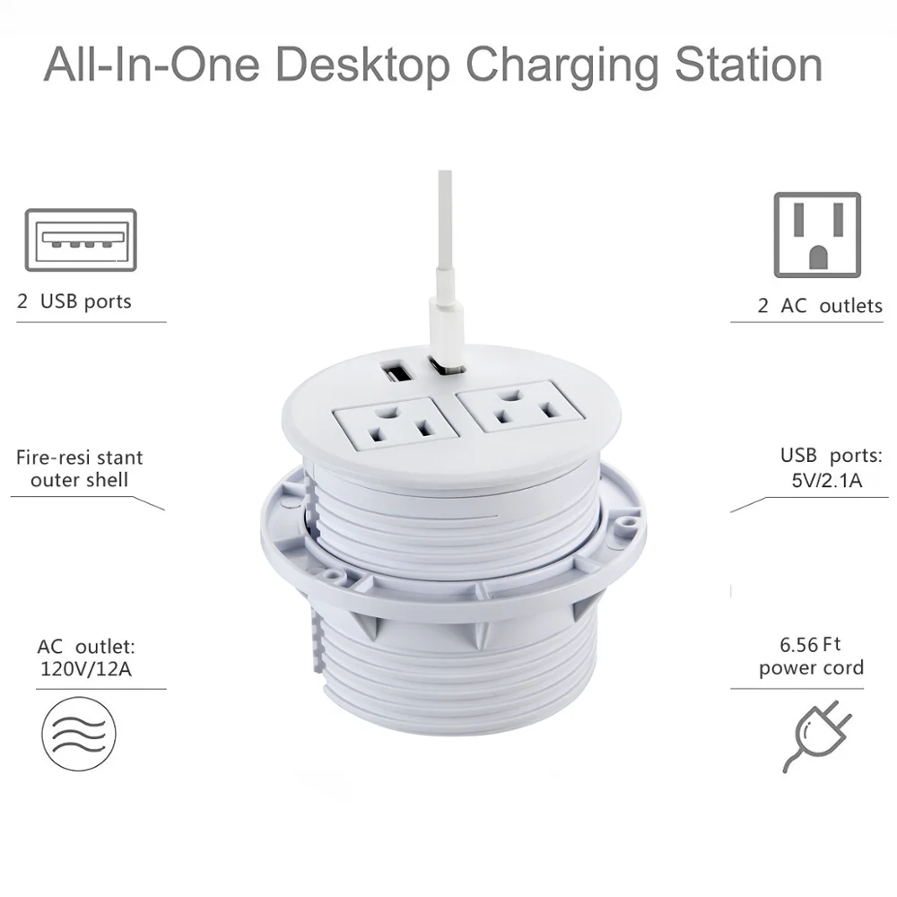 80mm Us Round Desk Power Grommet Outlets With Usb Port Hidden Power