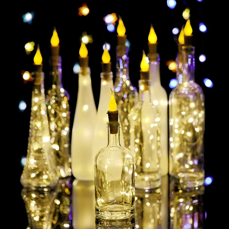 Wine Bottle Lights With Cork Flame Shape 2M 20 Leds Battery Led Cork Shape Silver Copper Wire Fairy Mini String Lights
