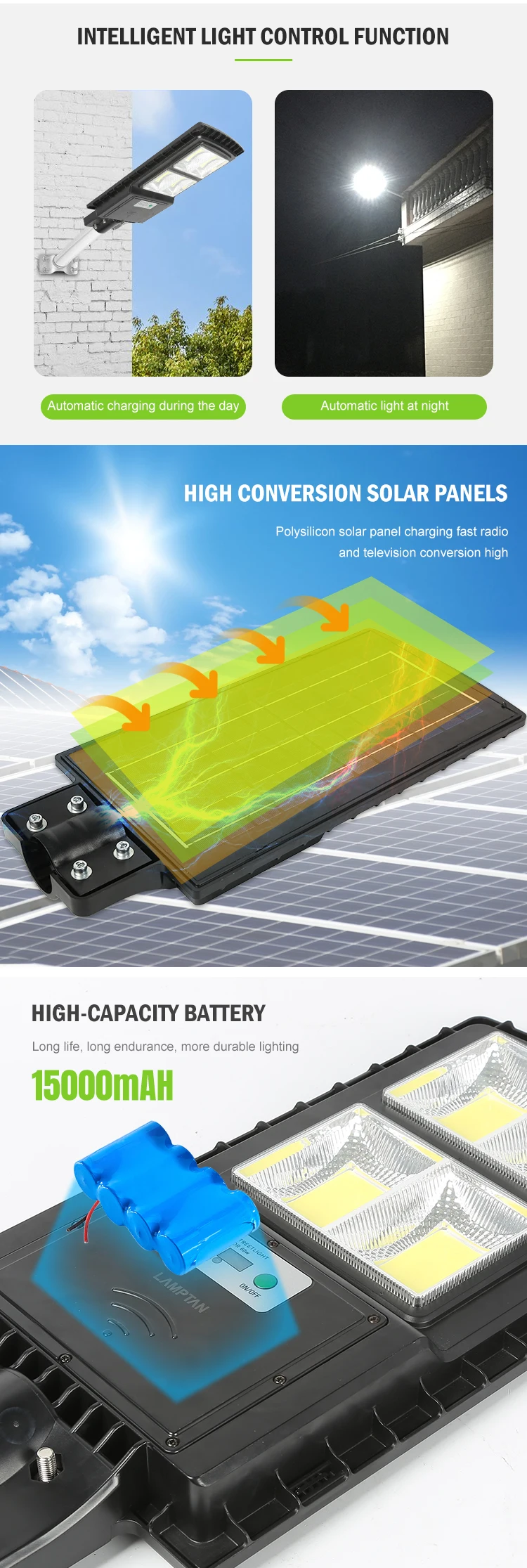 Outdoor Ip66 Waterproof Integrated Plastic  COB 30w 60w 90w 120w All In One LED Solar Street Lamp