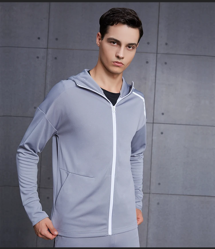 Gym Fitness Clothing Solid Color Man Sports Jackets Zipper Hooded ...