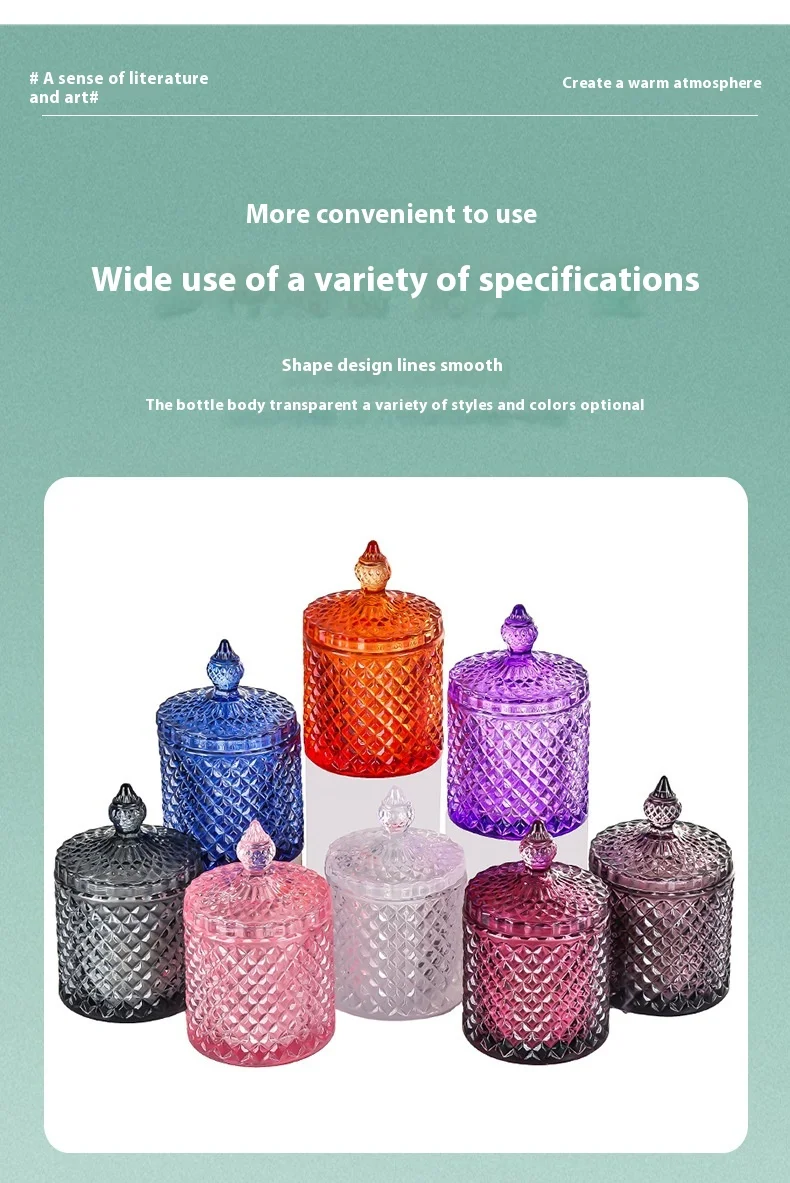 product luxury covered glass candle holder candle jars 140ml 300ml 550ml unique empty candle jars-3