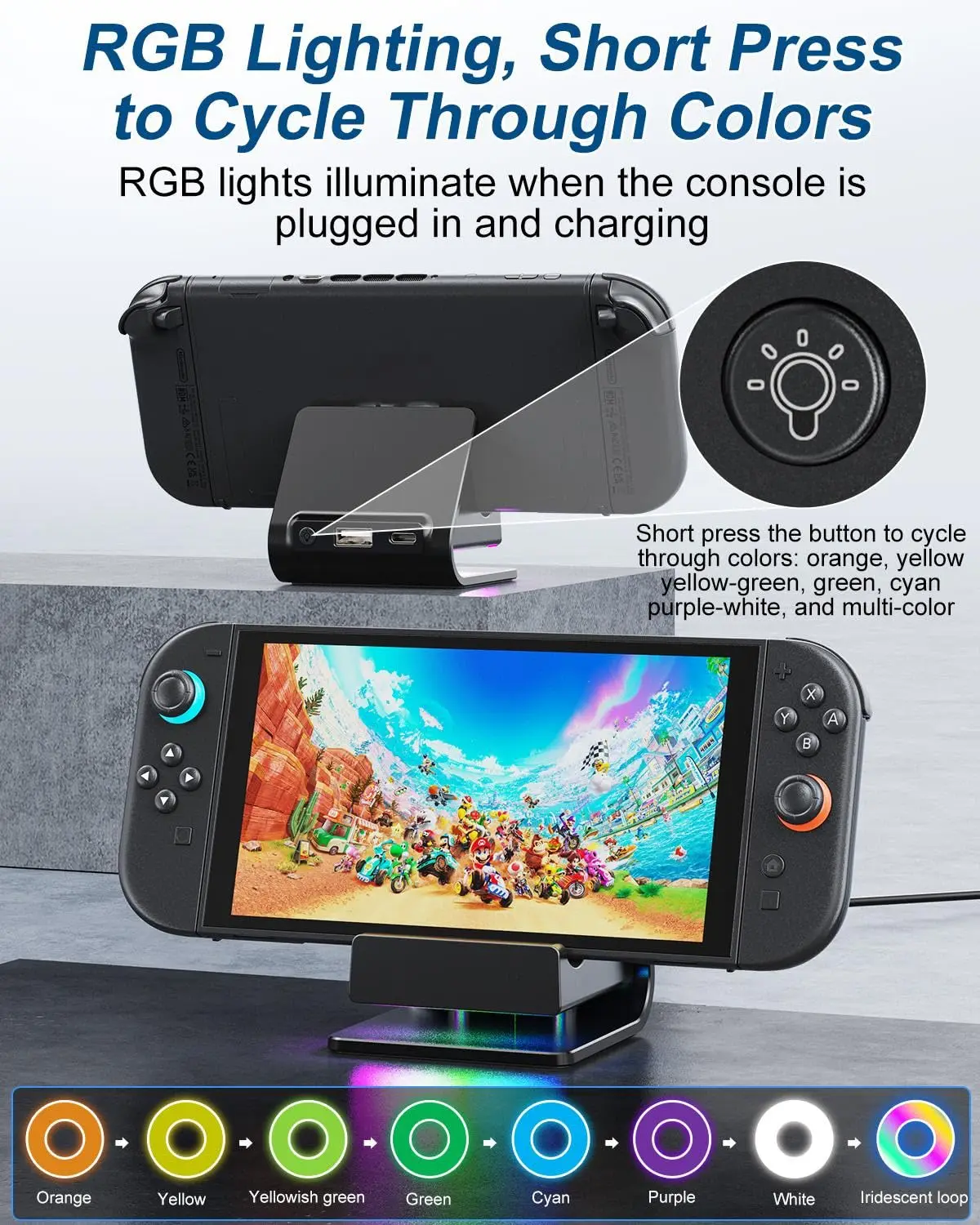 product charging station for switch 2 2025 replacement station  with led seven color lighting most comfortable elevation position-5