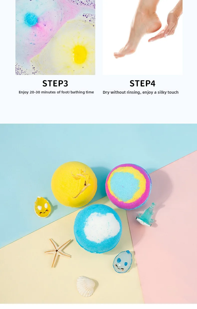 Handmade 60g*12 Children's Bath Fizzies Cross-Border Ocean-Themed Bath Salt Ball Set with Gift Box