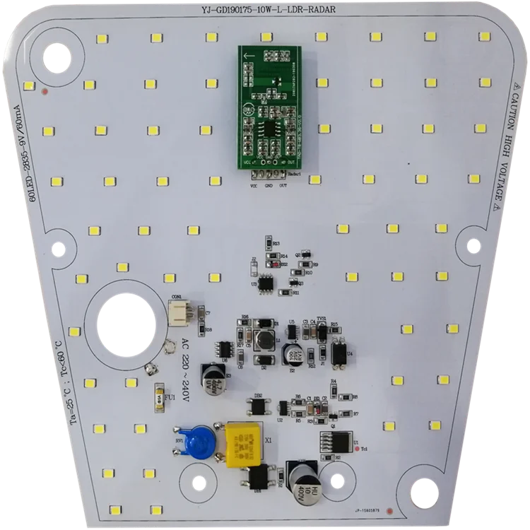 Non-flickering driverless 220V AC Radar Sensor & Light Operated10W white dob ac led pcb module led board for LED Courtyard Light