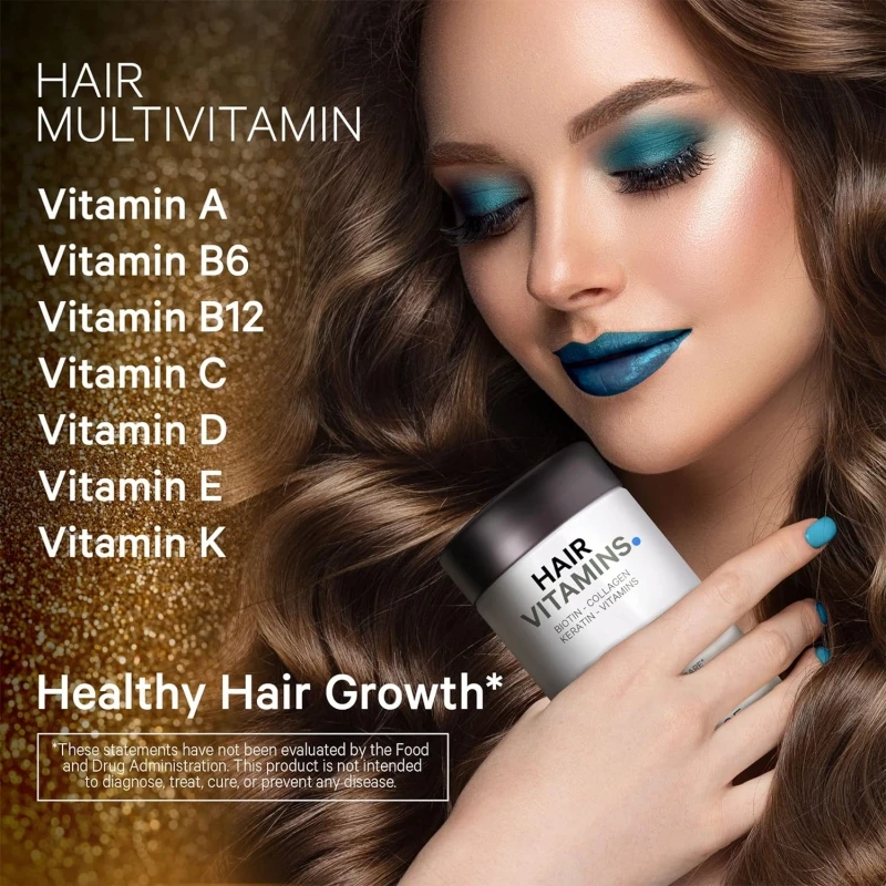 Hair Vitamins Keratin Collagen Vitamin A,B12,C,D3,E,Zinc Inositol ...