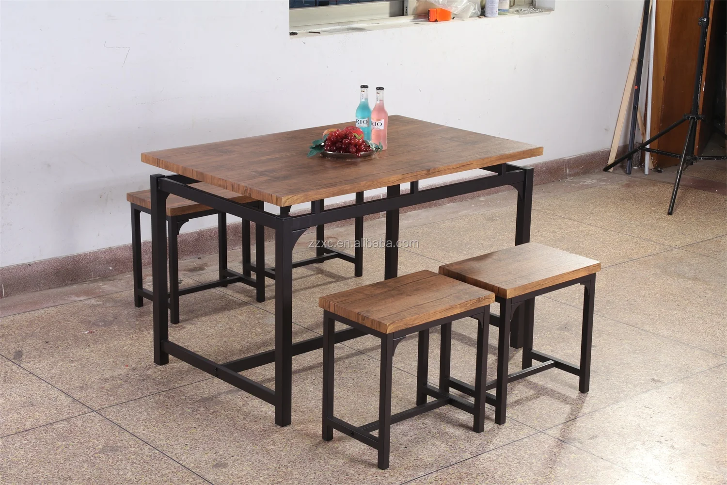 Space Saving Industrial Dining Table And Stools