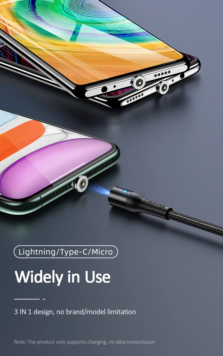 USAMS 3 in 1 Universal Port Nylon Braided Magnetic 3A Data Charging USB Cable