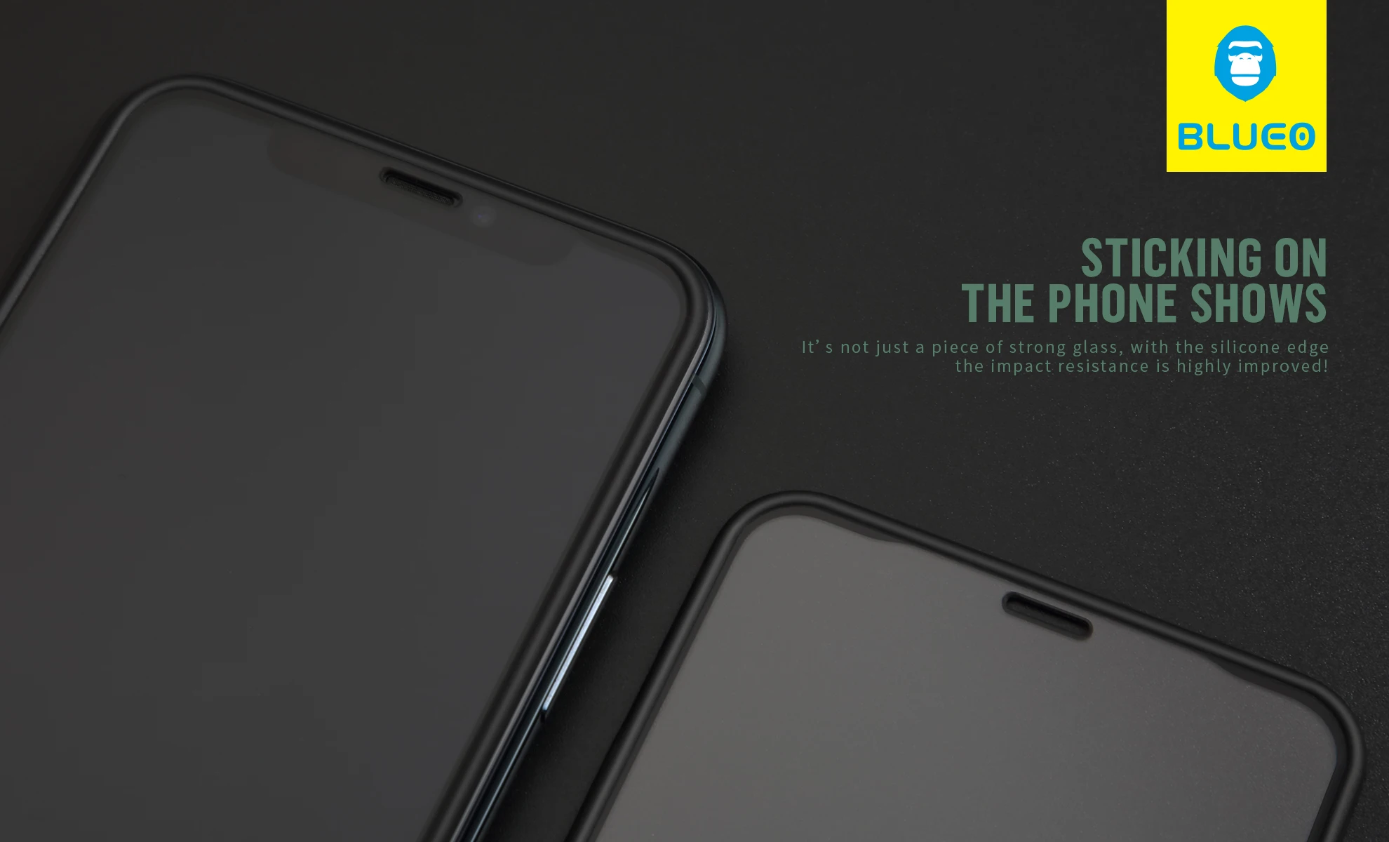 Blueo Never Broken Flexible Rubber Edge Tempered Glass Shockproof